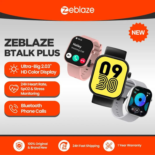 New Zeblaze Btalk Plus Voice Calling Smartwatch 2.03'' HD Color Display Health and Fitness Tracking Smart Watch for Men Women [SWH]