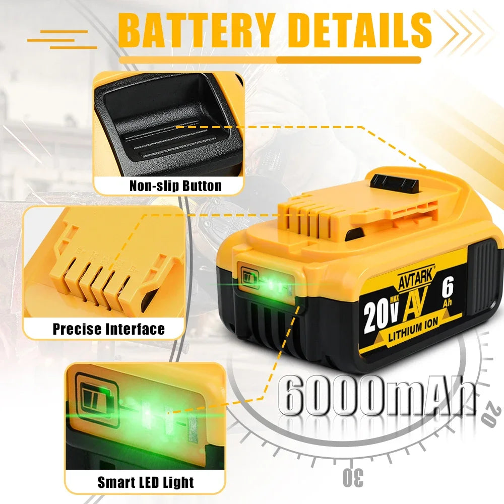 Genuine 18V/20 Volt MAX 6.0Ah 8.0Ah DCB200 Replacement Li-ion Battery for DeWalt DCB205 DCB201 DCB203 Power Tool Batteries [BAT]