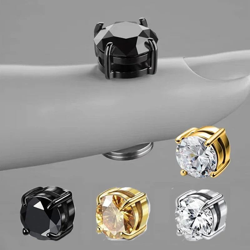 1Pairs Crystal Strong Magnetic Ear Stud Clip Earrings for Men and Women Punk Round Zircon Magnet Earrings Non Piercing Jewelry [MAG]