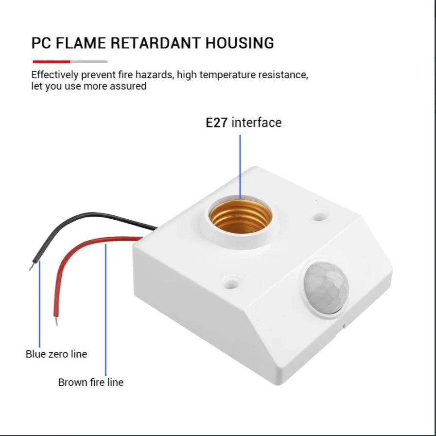 LED AC220V 110V 85-265V Automatic Human Body Infrared PIR Sensor Bulb Light E27 Base PIR Motion Detector Wall Lamp Holder Socket [MTL]