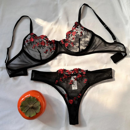 Sexy Lingerie Fancy Lace Eroticу Set Woman 2 Pieces Transparent Women's Underwear Embroidery Erotic Beautiful Bra And Panty Sets [UND]