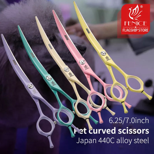 Fenice Professional JP440C Colorful 6.25&7.0 Inch Curved Grooming Scissors Pet Trimming Scissors for Dogs Cats [PET]