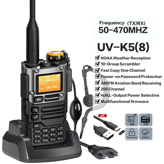 Quansheng UV-K6 Walkie Talkie 5W Air Band Radio Tyep C Charge UHF VHF DTMF FM Scrambler NOAA Wireless Frequency Two Way CB Radio [TEL]