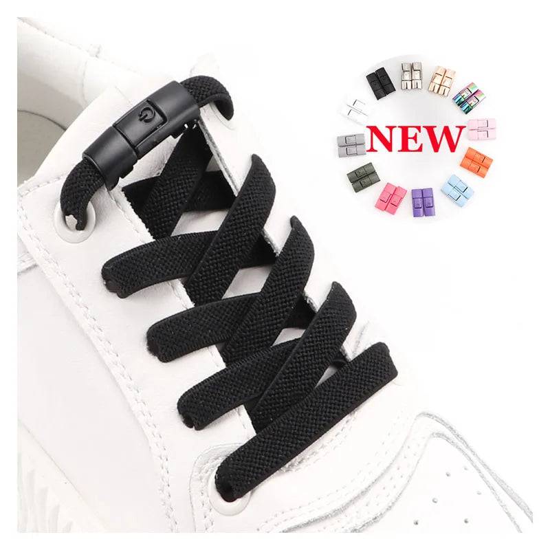 2023 No Tie Shoe laces Press Lock Shoelaces without ties Elastic Laces Sneaker Kids Adult 8MM Widened Flat Shoelace for Shoes [SHO]