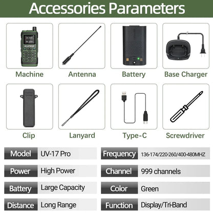 Baofeng UV 17 Pro Wireless Copy Frequency Walkie Talkie 16 KM Long Range Flashlight Type-C Charger Ham Radio UV 17 Pro L K5 5R [TEL]
