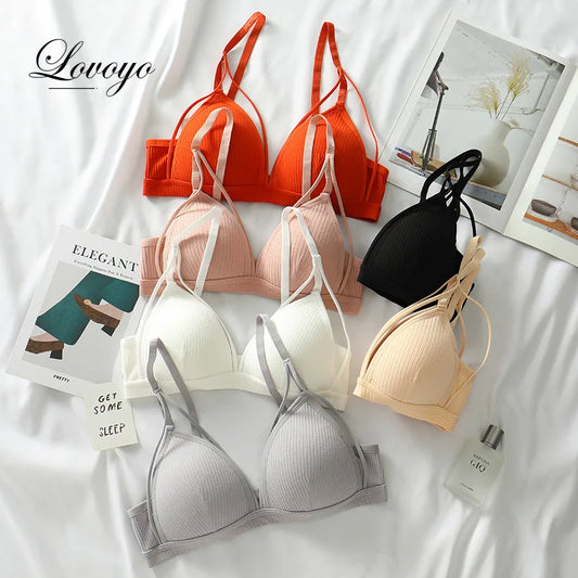 Sexy Women Bra Wire Free Brassiere Push Up Lingerie French Triangle Cup Bra Underwear Thread Top Female Intimates Bralette [BRA]