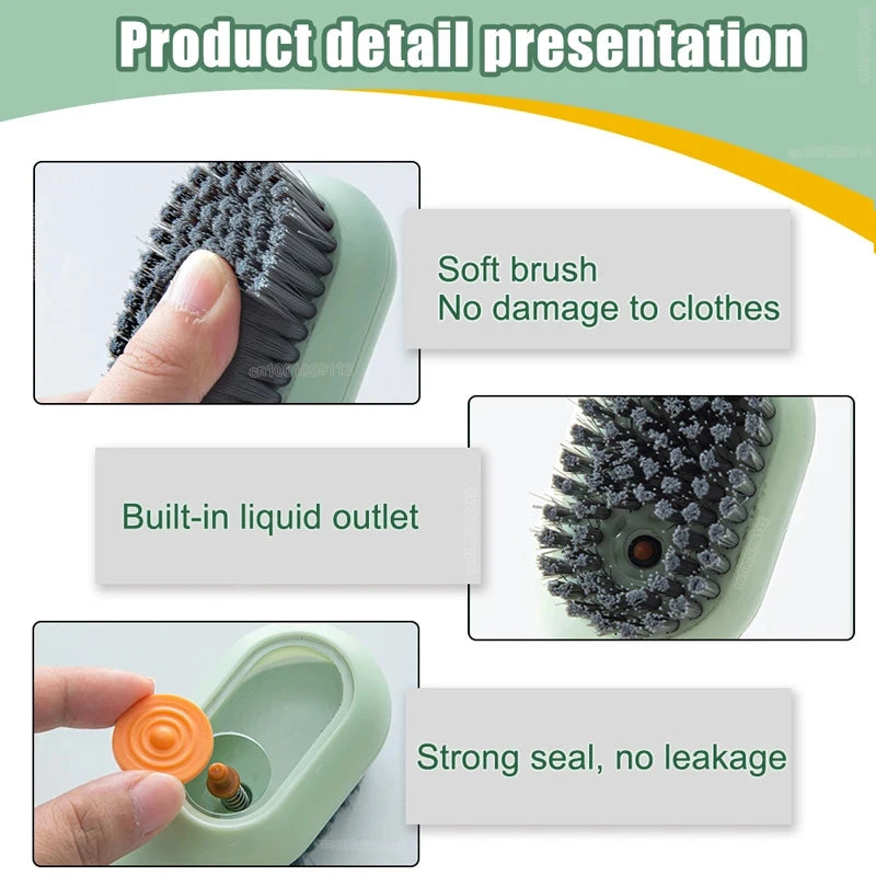 1/2pcs Shoes Brush Automatic Liquid Discharge Multifunction Press Out Shoes Cleaner Soft Bristles Clothes Brushes Cleaning Tool [SHO]