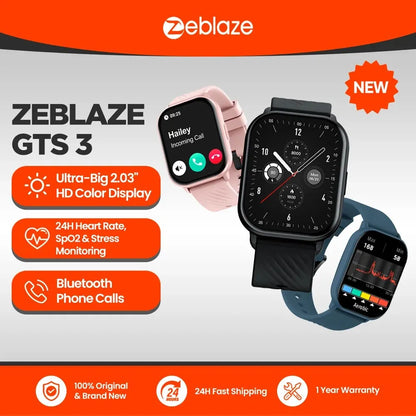 New Zeblaze GTS 3 Voice Calling Smart Watch Ultra-big 2.03'' HD Screen 24H Health Monitor 100+ Sport Modes 200+ Watch Faces [SWH]