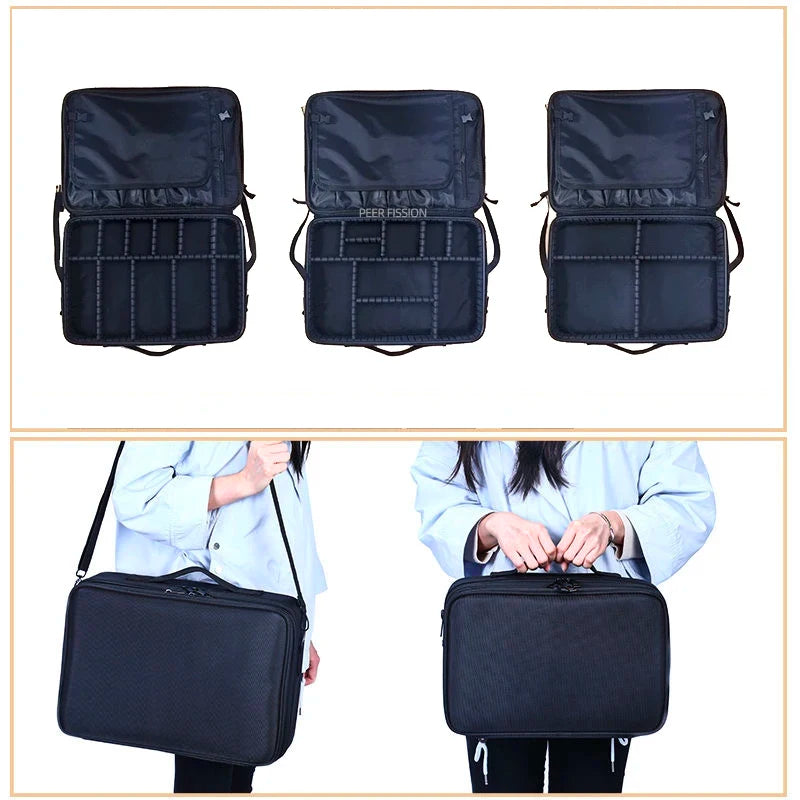 New Oxford Cloth Makeup Bag Large Capacity With Compartments For Women Travel Cosmetic Case [CSM]