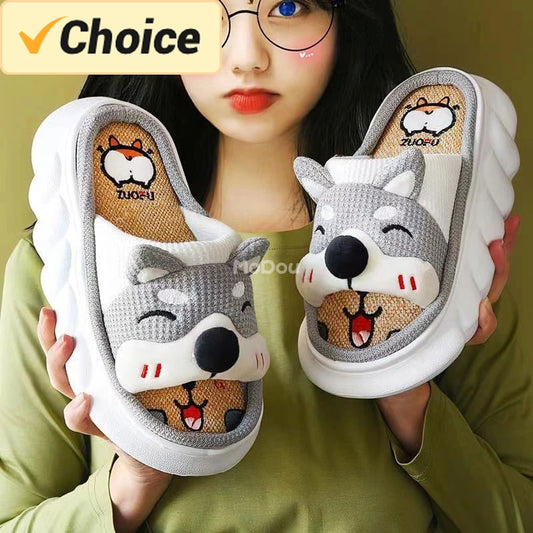 Mo Dou 2024 All Senson Designer Slippers Cute Cartoon Lovely Cat Bedroom Cotton Home Shoes Indoor Thick Sole Couples Men Women [SHO]