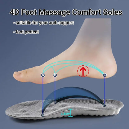 4D Massage Insoles Super Soft Sports Shoes Insole for Feet Running Baskets Shoe Sole Arch Support Orthopedic Inserts Unisex [SHO]