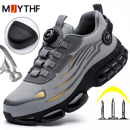 Rotating Button New Safety Shoes Men Anti-smash Anti-puncture Work Shoes Fashion Men Sport Shoes Security Protective Boots Men [SHO]