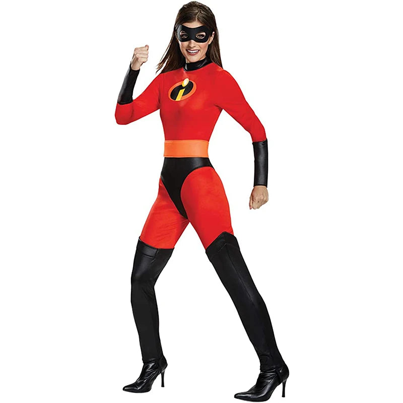 The Incredibles Costume Women Kids Incredibles Adult Child Red Jumpsuit Bodysuit Mask Suit Halloween Party Costumes for Women [COS]