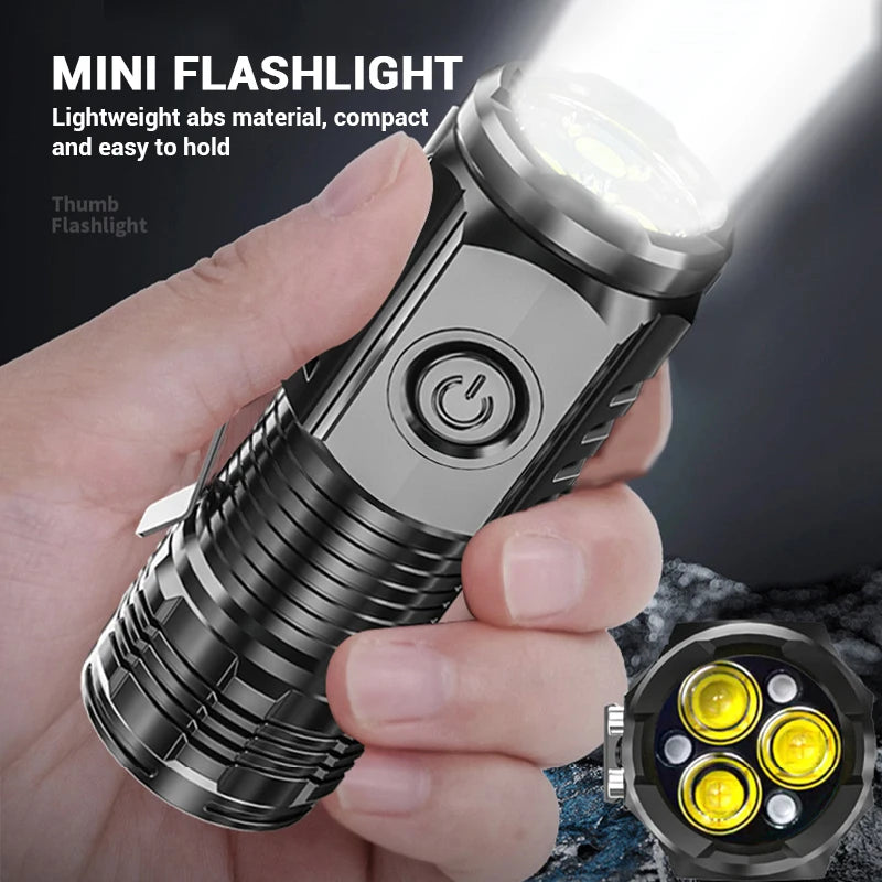 Super Bright Mini 3LED Flashlight With Pen Clip And Tail Magnet, Builtin Battery USB Charge Outdoor Portable Torch Emergency Lamp [MAG]