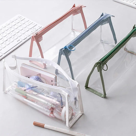 Transparent Pencil Case Large Capacity Simple Pen Bag Kawaii Cosmetic Bag School Study Stationery Office Supplies [CSM]