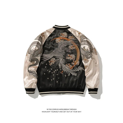 Spring and Autumn Embroidered  Jacket Dragon Animal Men's Baseball Uniform Embroidered Contrast Color Casual Couple Clothes [MEN]