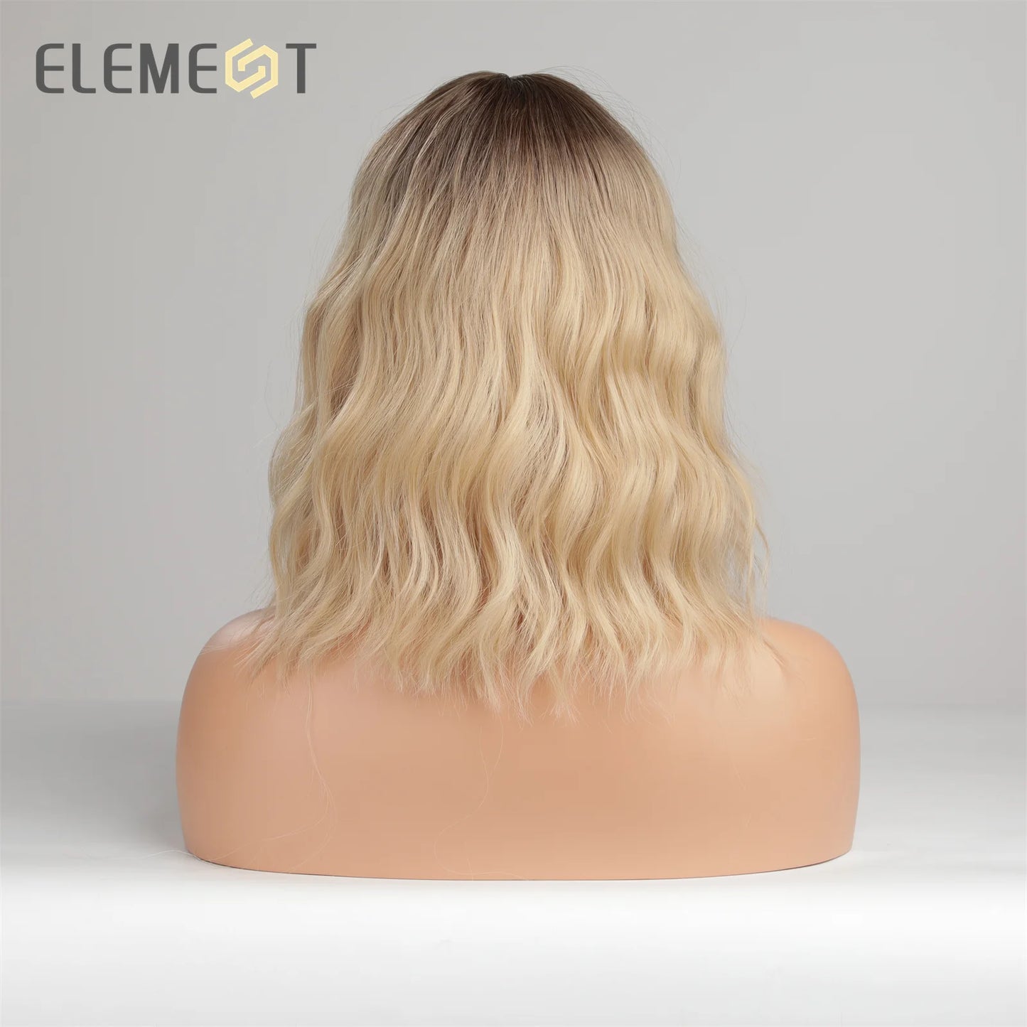 ELEMENT 16 Inch Ombre Golden Blonde Loose Curly Hair Wig with Bangs Lolita Cosplay Party Daily Wigs for Women [LOL]