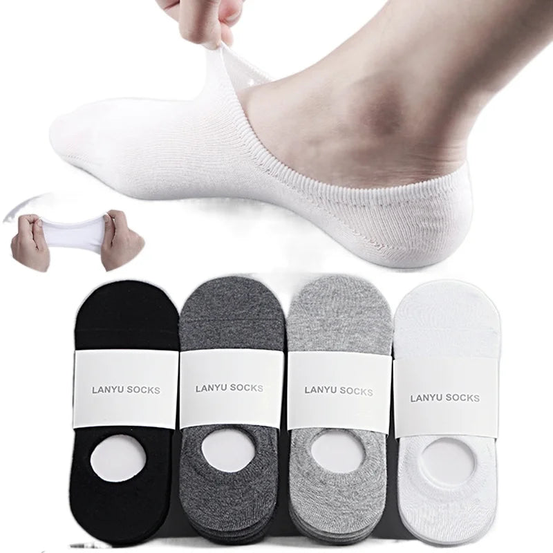 5Pair / Lot Fashion Happy Men Boat Socks Summer Autumn Non-slip Silicone Invisible Cotton Socks Male Ankle Sock Slippers Meia [SOX]