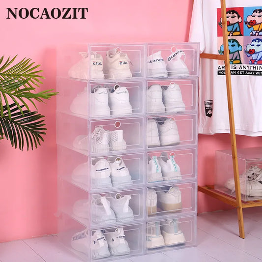 6pcs/Set Fold Plastic Shoes Case Thickened Transparent Drawer Case Plastic Shoe Boxes Stackable Box Shoe Organizer Shoebox [SHO]