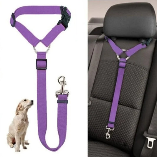 Solid Color Two-in-one Pet Car Seat Belt Nylon Lead Leash Backseat Safety Belt Adjustable Dogs Harness Collar Pet Accessories [PET]