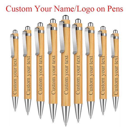 Personalized Bamboo Ballpoint Pen Custom Name Text Logo Pens Black Ink Office School Writing Stationery Business Signature Pen [STA]