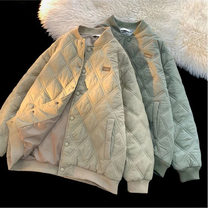 Winter Men's Jacket Stand Collar Thicken Button Windproof Baseball Jackets Casual Solid Warm Couples High Street Padded Clothes [MEN]