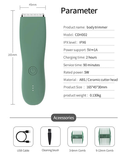 Body Hair Trimmer Shaver for Men Ball Trimmer for Groin Pubic Replaceable Ceramic Blade Groomer Electric Razor Waterproof Clippe [HAI]