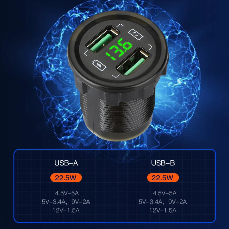 45W Dual USB Car Charger Socket 12V 4.2A Power Outlet Voltmeter Cigarette Socket Lighted Multifunction Panel Boat Marine Truck [MRN]