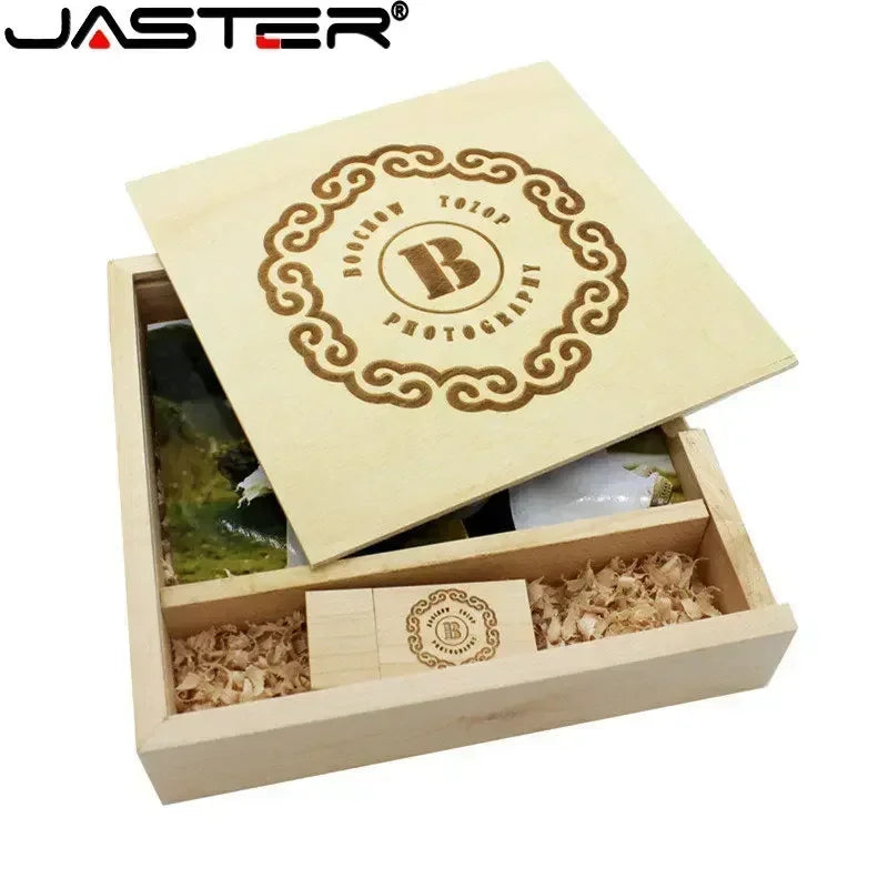 JASTER (1 PCS Free LOGO) Photo Unique Album Walnut Wood USB+Box Pendrive USB Flash Drive 8GB 16GB 32GB 64GB 128GB Photography [PHO]