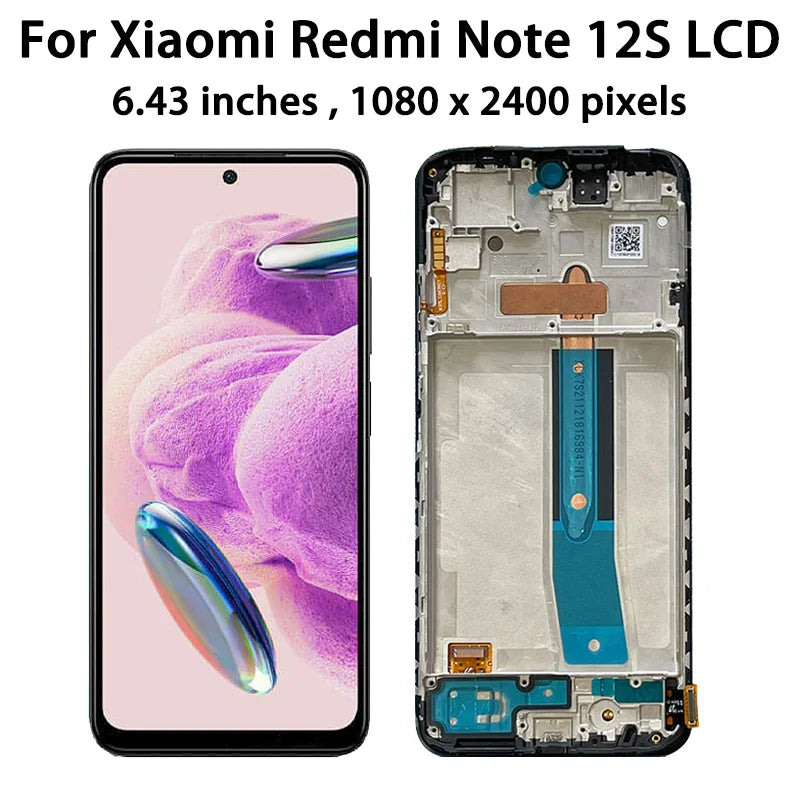 6.43'' AMOLED for Xiaomi Redmi Note 12S 2303CRA44A Lcd Display Digital Touch Screen with Frame for Redmi Note 12s Replacement [MOB]