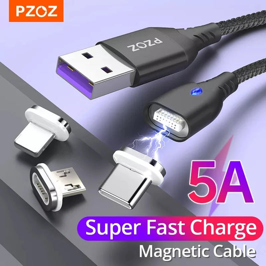 PZOZ 5A Magnetic Cable Type C Super Fast Charging Micro USB Cable USB C Magnet Charger For iPhone Huawei Xiaomi Phone Wire Cord [MOB]