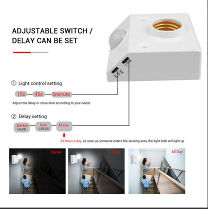 LED AC220V 110V 85-265V Automatic Human Body Infrared PIR Sensor Bulb Light E27 Base PIR Motion Detector Wall Lamp Holder Socket [MTL]