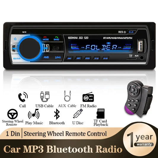 Car Radio 1 din Stereo Player Digital Bluetooth Car MP3 Player 60Wx4 FM Radio Stereo Audio Music USB/SD with In Dash AUX Input [CAR]