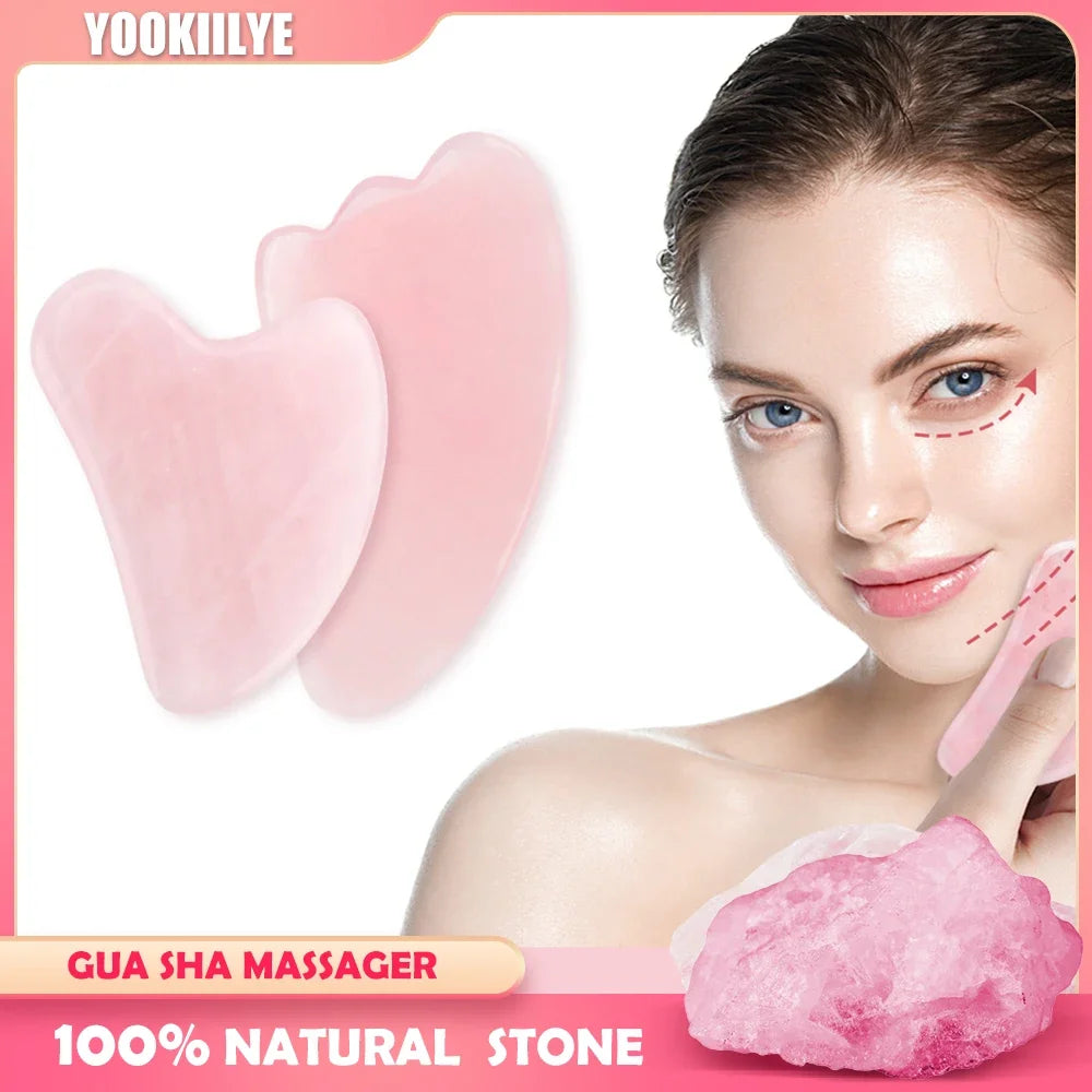 Rose Quartz Face Massager Gua Sha Scraper Natural Jade Stone Skin Care Massager for Body Facial Neck Back Beauty Health Eye SPA [SKC]