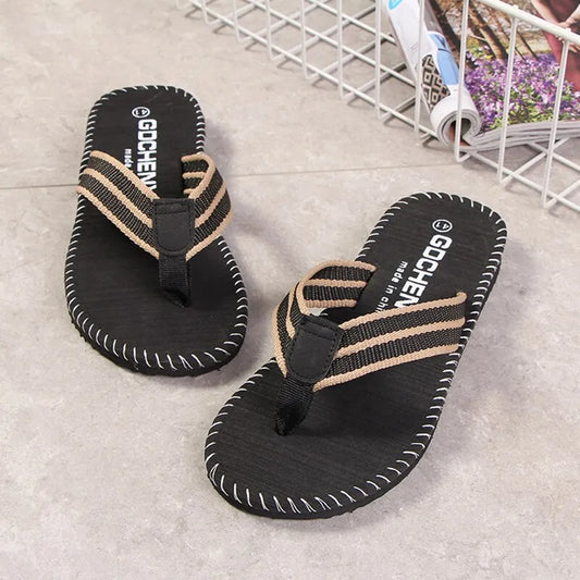 Men Slippers Outside Beach Flat Flip-flop 2023 Summer Casual Slippers Indoor Home Male Anti-slip Shoes Thong Sandals Black [SHO]