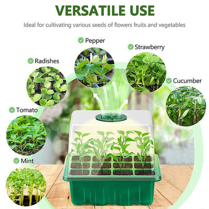 Seed Starter Tray Box With LED Grow Light Nursery Pot Seedling Germination Planter Adjustable Ventilation Humidity 6/12/13 Cell [GAR]