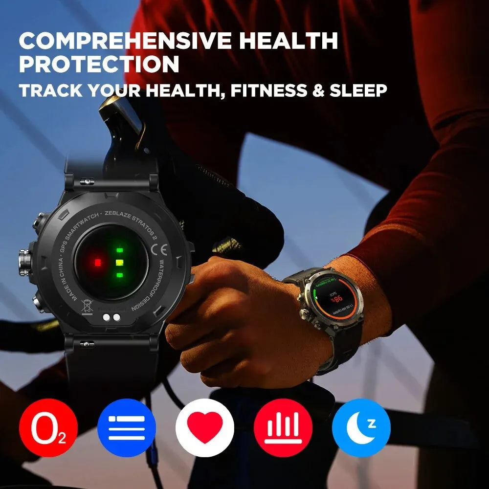 Zeblaze Stratos 2 GPS Smart Watch AMOLED Display 24h Health Monitor Long Battery Life Smartwatch for Men [SWH]