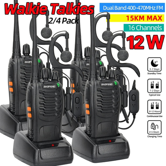 2/4PCS Baofeng BF-888S 12W Walkie Talkie Dual Band Portable Long Range Standby UHF 400-470MHz USB Ham Two Way Radio for Hunting [TEL]