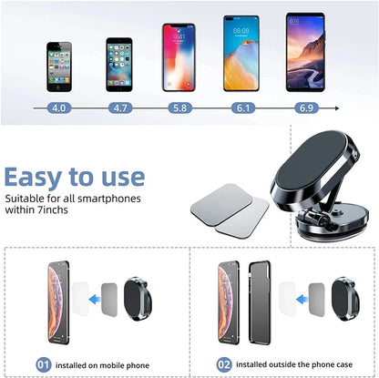 1080 Rotatable Magnetic Car Phone Holder Magnet Smartphone Support GPS Foldable Phone Bracket in Car For iPhone Samsung Xiaomi [PHH]