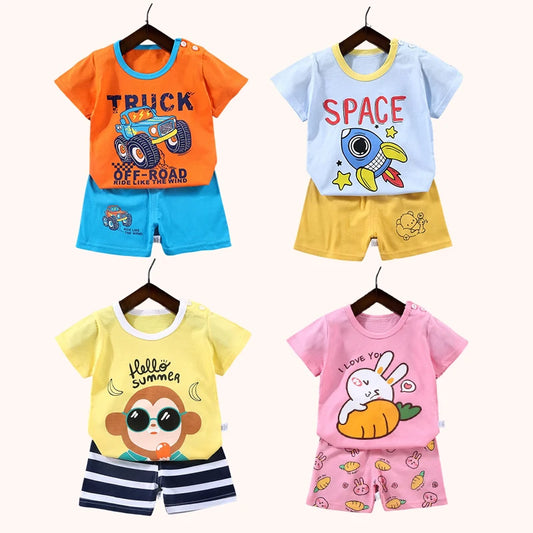 2PCS mother Kids Clothes Children's Sets Boys Girl T-shirt Shorts Summer Cotton Short sleeve Baby Children Clothing Toddler Suit [TSH]