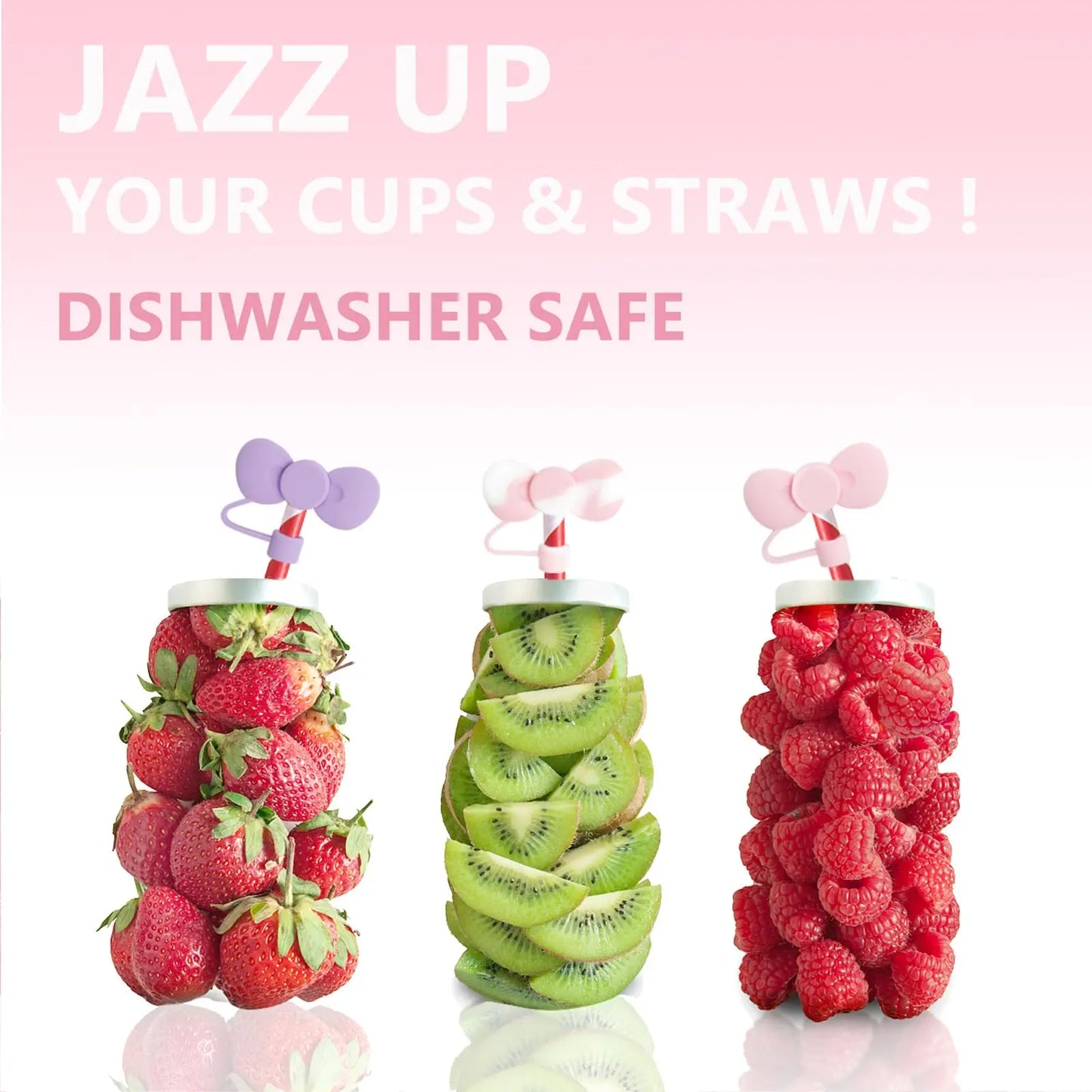 Lovely Bow Straw Covers Cap Toppers Compatible with Stanley 30&40 oz Tumbler Cups,Reusable Cute Silicone Straw Tips Lids Protect [MUG]