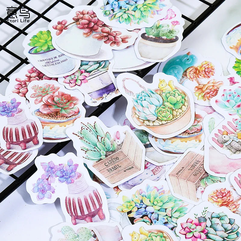 46pcs/pack Plant Decorative Washi Stickers Green Cactus Scrapbooking Stick Label Diary Stationery Album Stickers [OFF]