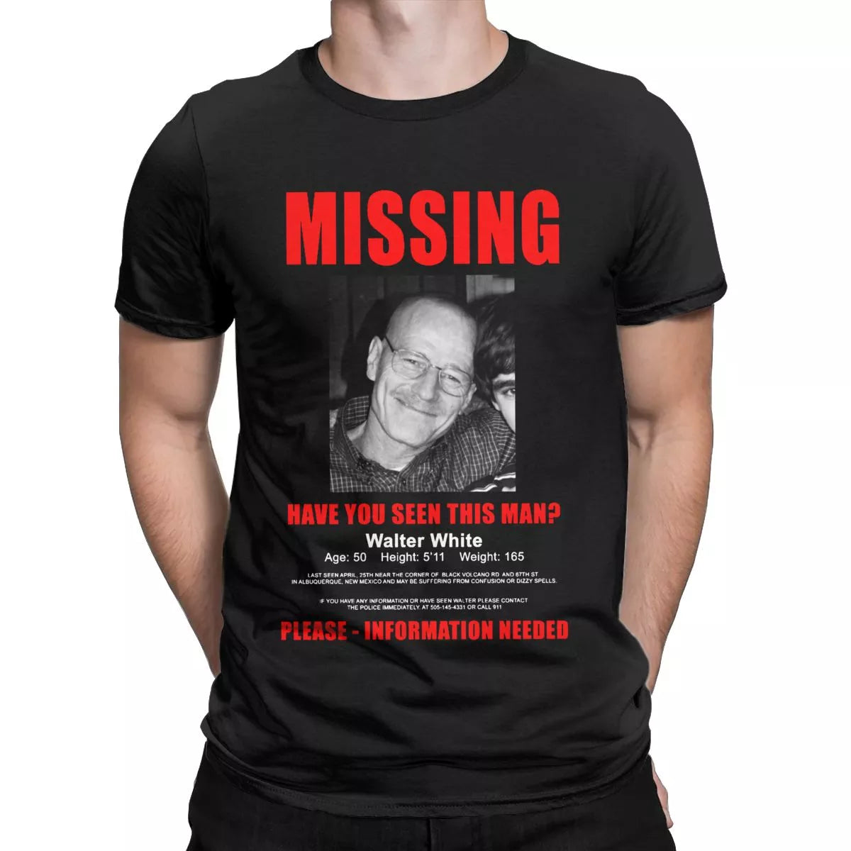 Walter White Missing Poster Breaking Bad Men's T-Shirts Novelty Tees Short Sleeve Round Collar T-Shirt Pure Cotton Party Clothes [MEN]