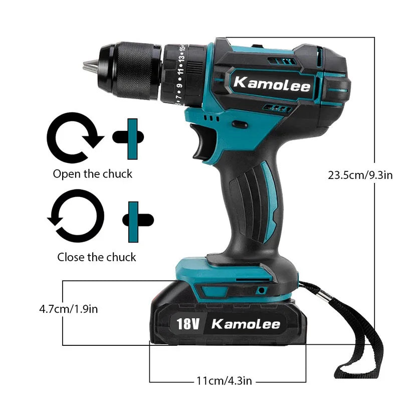 Kamolee 10mm/13mm Brushed Cordless Electric Impact Drill Electric Screwdriver Home DIY Power Tools For Makita 18V Battery [PTO]