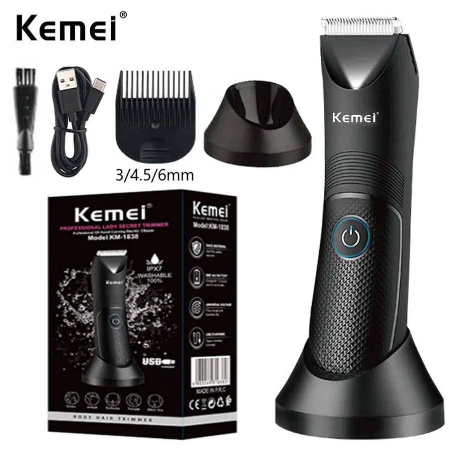 Kemei Groin Area Hair Trimmer Lawn Mower Ceramic Blade Waterproof Wet Dry Clippers Pubic Armpit Body Hair Ultimate Hygiene Razor [HAI]