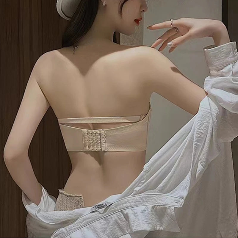 Strapless Women's Underwear Non-slip Gathered Small Chest Tube Top Beautiful Back Invisible Anti-light Wedding Women's Bra [BRA]