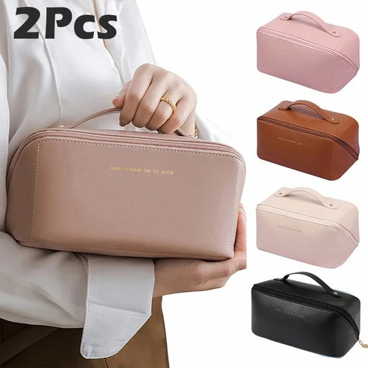 2Pcs Cosmetics Storage Kit Large Capacity Travel Toiletry Bag Makeup Bag Ins Advanced Sense Portable Cosmetic Storage Bag [CSM]