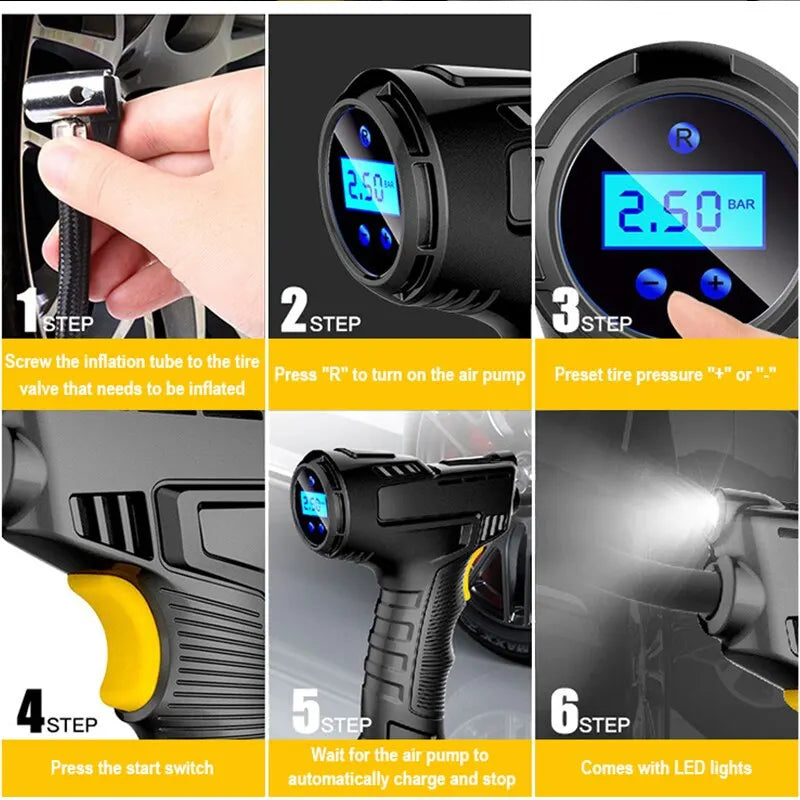 120W Handheld Air Compressor Wireless/Wired Inflatable Pump Portable Air Pump Tire Inflator Digital for Car Bicycle Balls [CAR]