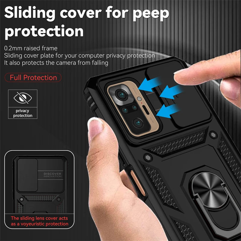 For Xiaomi Redmi Note 10 10S Case Car Holder Ring Phone Case For Redmi Note 10 Pro Max Note10 S Slide Camera Armor Back Cover [CAR]