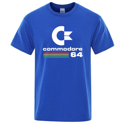 Loose Men T-shirts Summer Commodore 64 Print T-Shirt C64 SID Amiga Retro Cool Design Street Short Sleeve Top Tee Cotton Clothing [TSH]